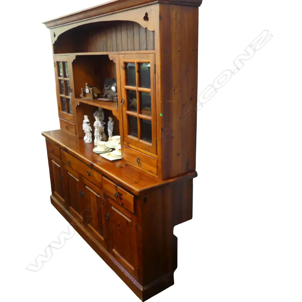 CONTEMPORARY DUTCH STYLE DRESSER 2000 X 1940MM (MINOR DAMAGE TO TOP PEDIMENT AND SCRATCHES ON SURFACE) Image 1++