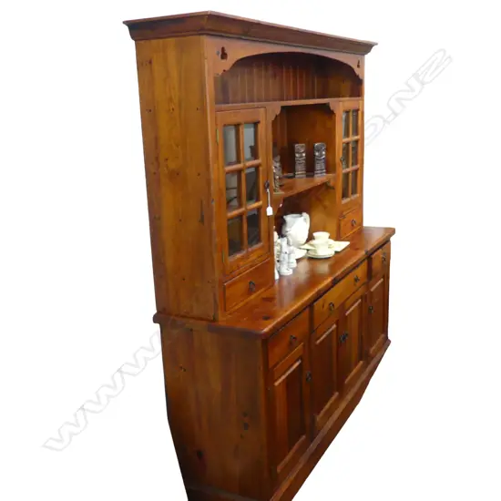 CONTEMPORARY DUTCH STYLE DRESSER 2000 X 1940MM (MINOR DAMAGE TO TOP PEDIMENT AND SCRATCHES ON SURFACE)