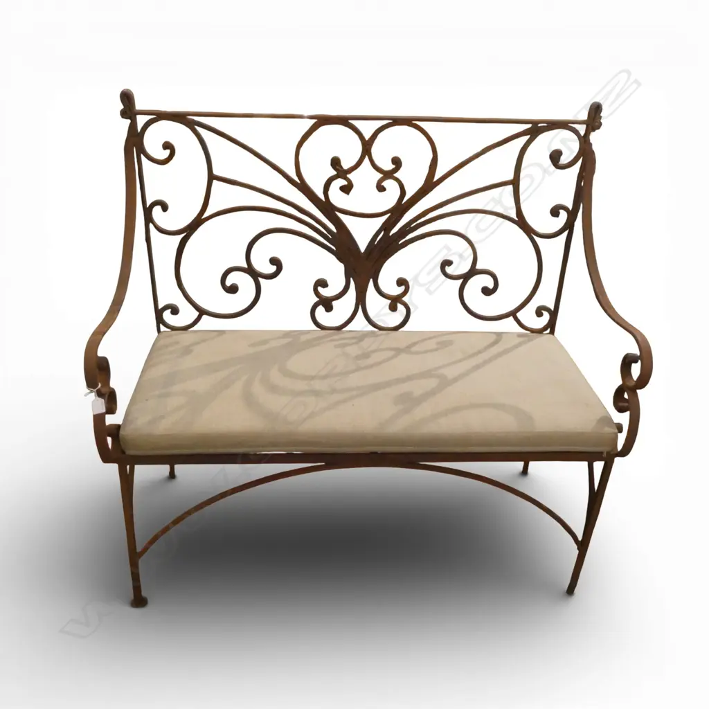 RUSTED GARDEN BENCH SEAT with squab 1185x550x1135mm Image 1++