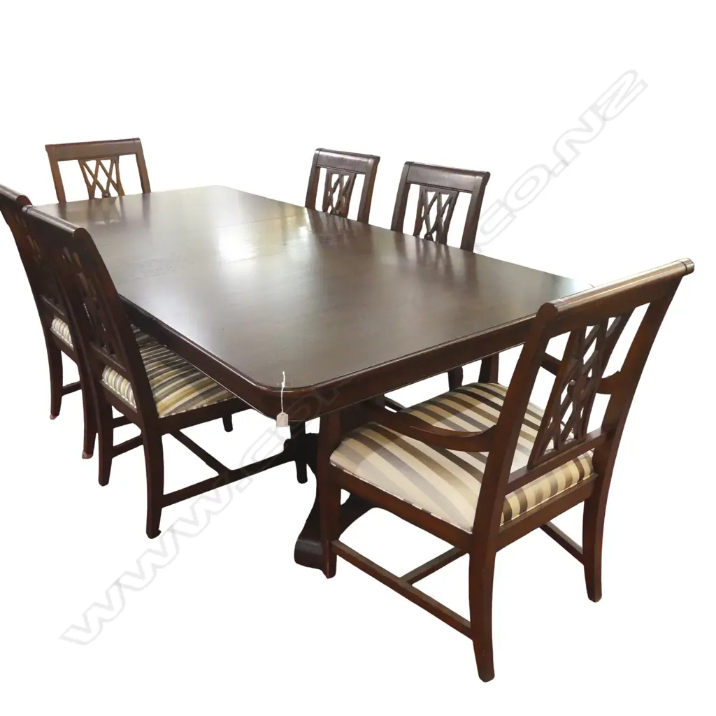 ETHAN ALLEN 'SANDERS' DOUBLE PEDESTAL EXTENSION DINING TABLE & 6 CHAIRS (2 CARVERS) 2440x1170x750mm Image 1++