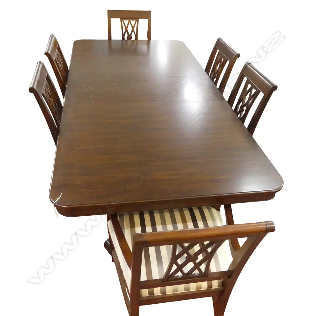ETHAN ALLEN 'SANDERS' DOUBLE PEDESTAL EXTENSION DINING TABLE & 6 CHAIRS (2 CARVERS) 2440x1170x750mm Image 1++