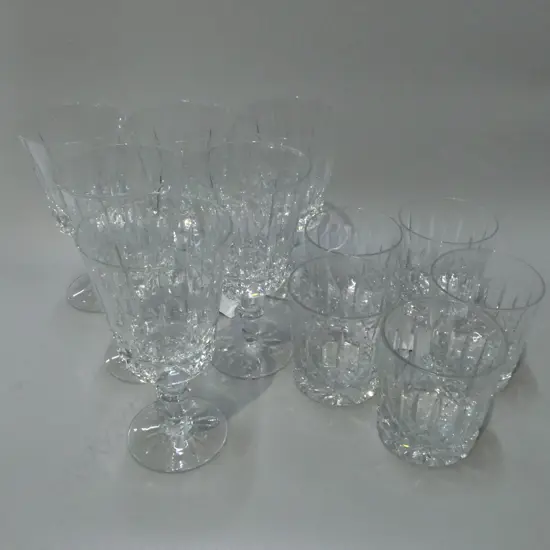 SIX CUT CRYSTAL STEMMED GLASSES PLUS FIVE TUMBLERS (ACID ETCHED SIGNATURE)