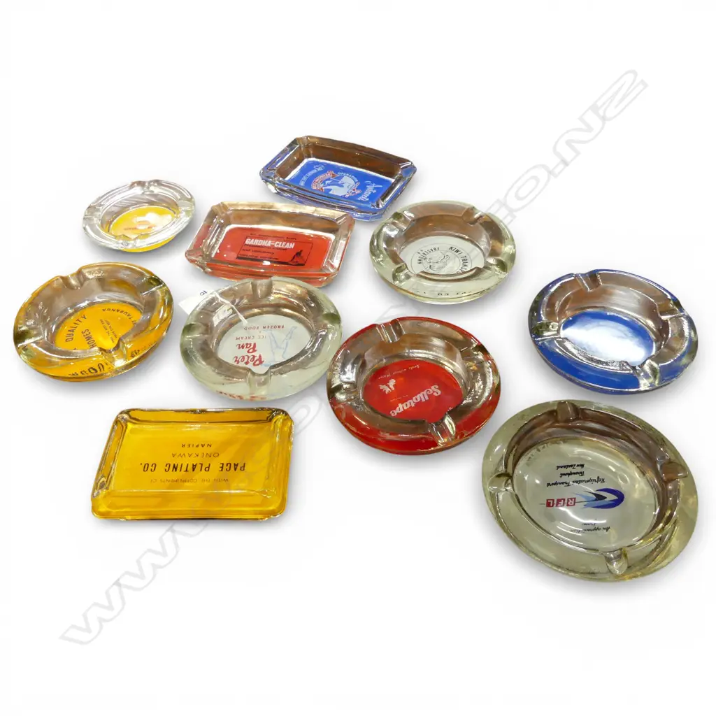 10 ASST. RETRO ADVERTISING CIGARETTE ASH TRAYS Image 1++