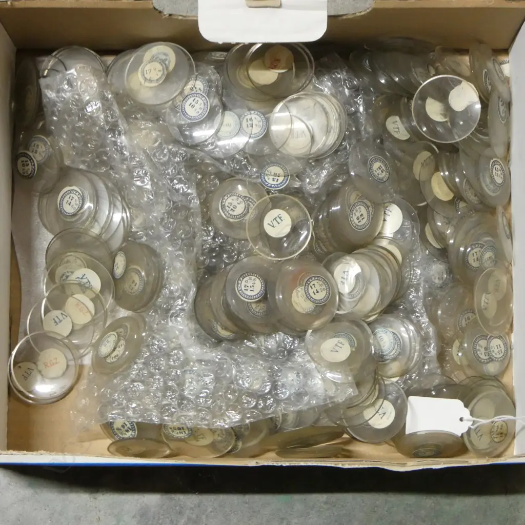 BOX OF WATCH GLASSES & BOX WATCH PARTS ETC Image 1++