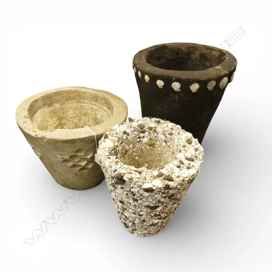 3 MYFANWY REES PLANT POTS (AUCKLAND EARLY 1990s) H.400mm