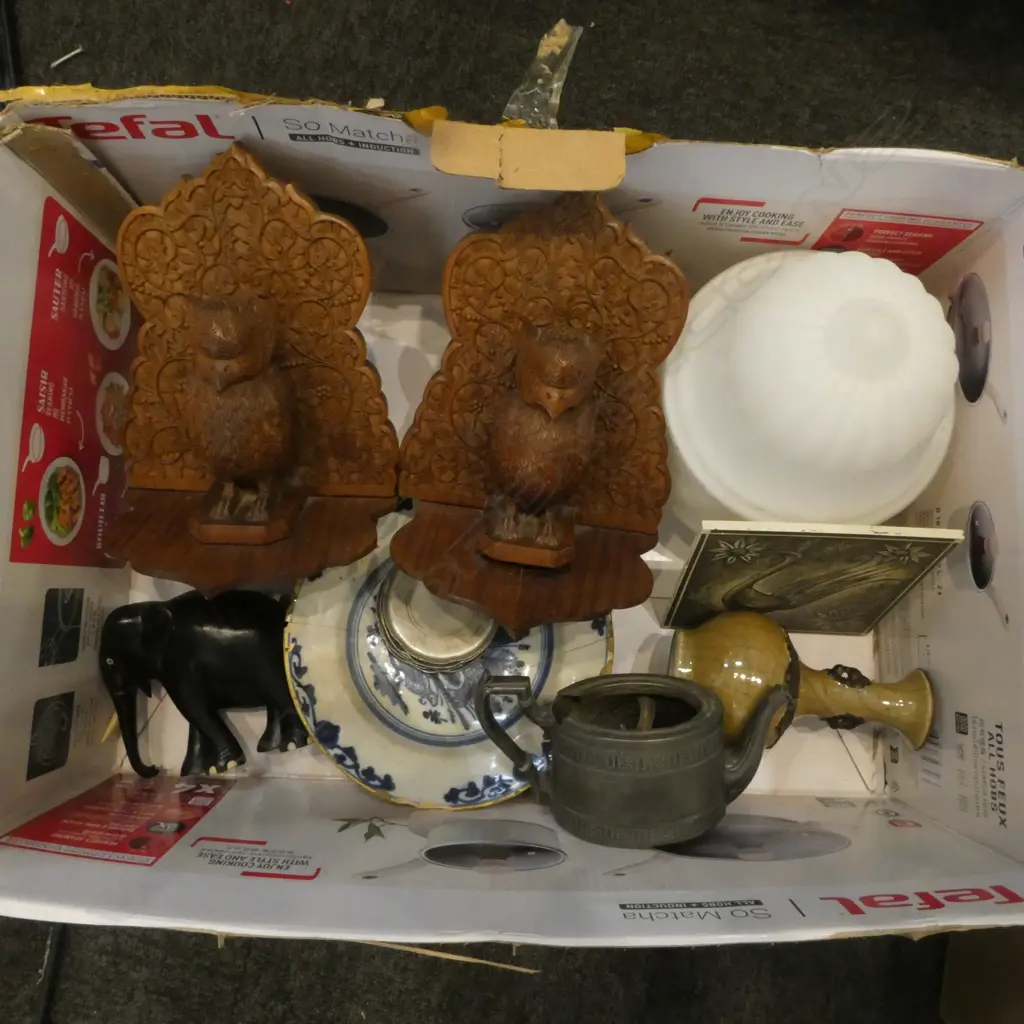 PR BOOKENDS, EBONY ELEPHANT, 6 SMALL PEWTER DISHES etc Image 1++