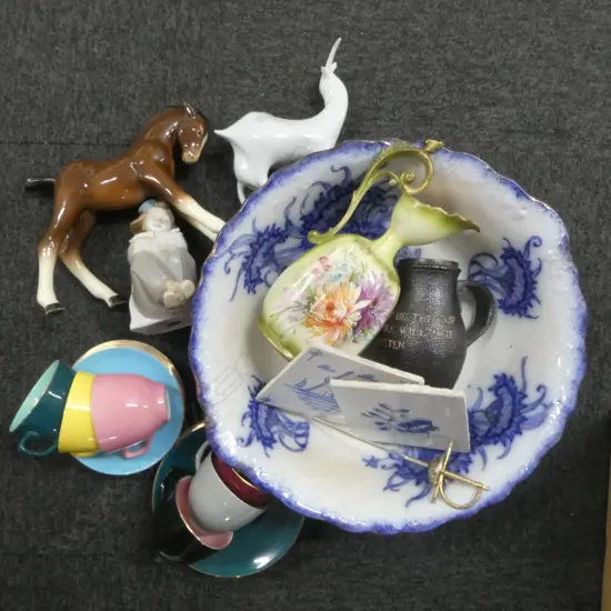 BOX OF ASST. CHINA etc; MARCO CLOWN, FOAL, BASIN, 6 C/S, etc