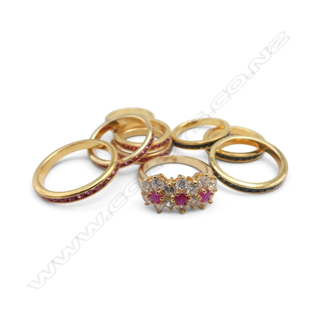 BAG LOT 5 & 3 & 1 MULTI STONE GOLD COLOURED  RINGS Image 1++