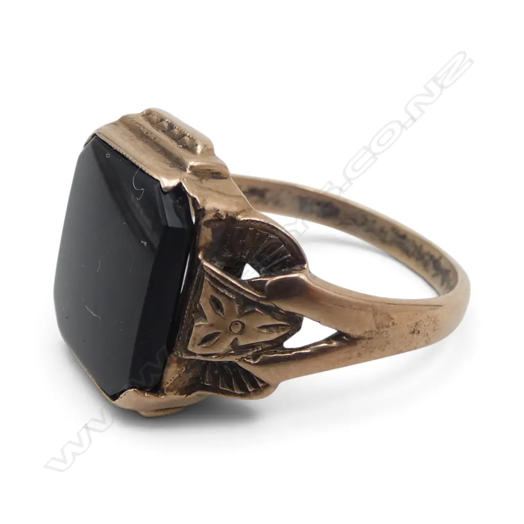 9ct ROSE GOLD & ONYX ART DECO SIGNET RING 6.3gms SIZE X/Y Image 1++