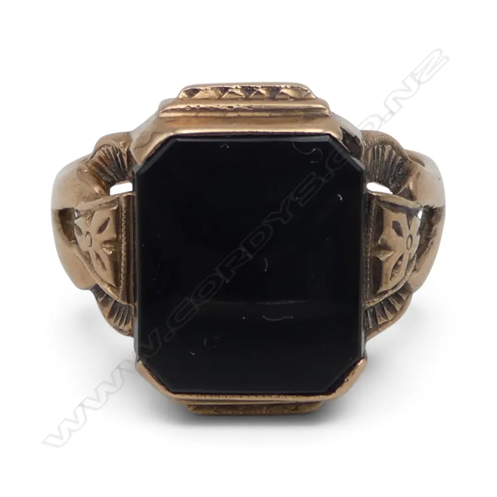 9ct ROSE GOLD & ONYX ART DECO SIGNET RING 6.3gms SIZE X/Y Image 1++