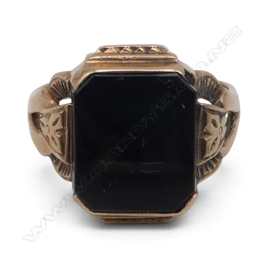 9ct ROSE GOLD & ONYX ART DECO SIGNET RING 6.3gms SIZE X/Y