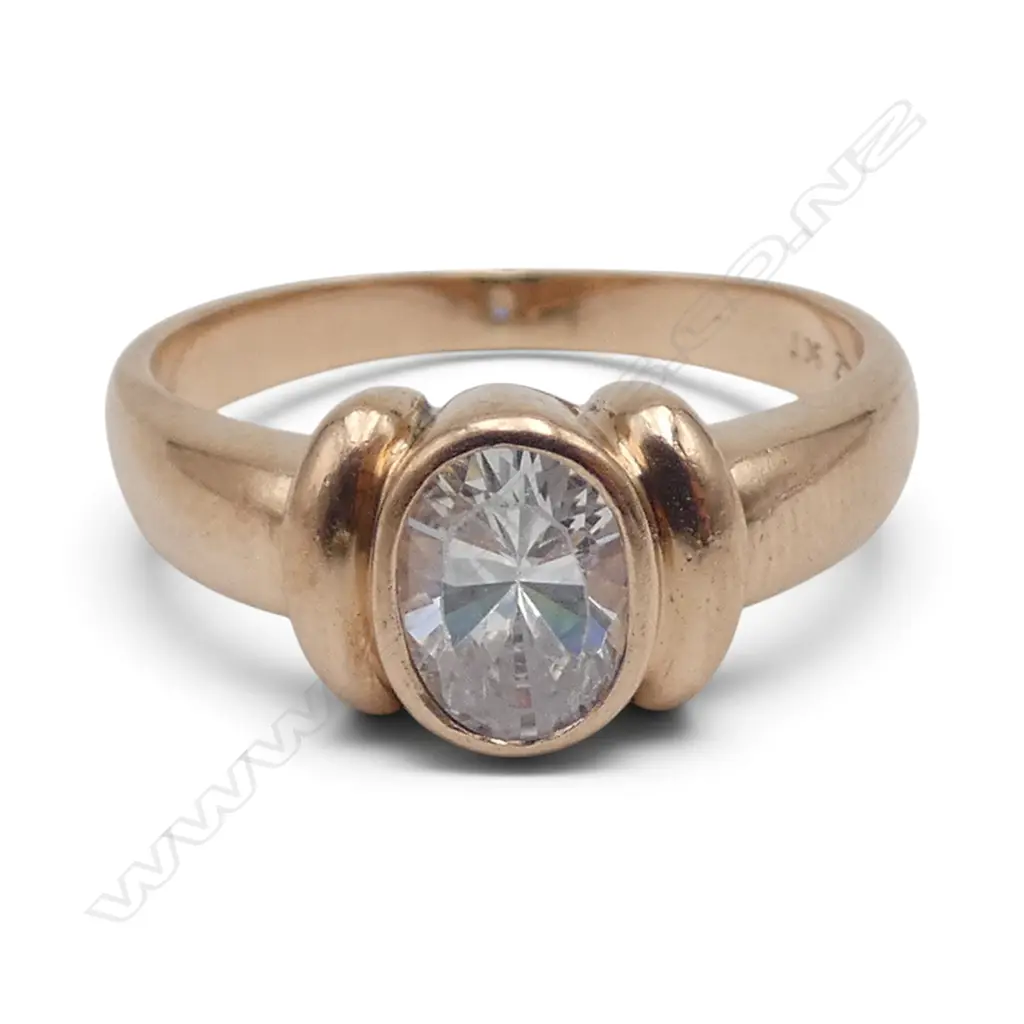 9ct ROSE GOLD & LARGE CZ GEM STONE RING 2.86gms SIZE O Image 1++