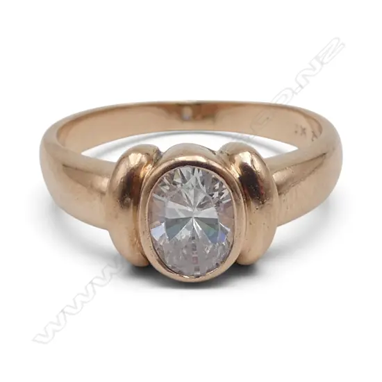 9ct ROSE GOLD & LARGE CZ GEM STONE RING 2.86gms SIZE O