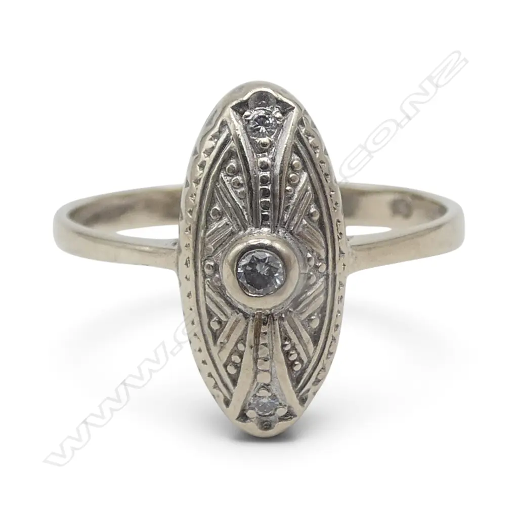 14CT WHITE GOLD ART DECO DIAMOND RING SIZE O½ 3.16gms Image 1++