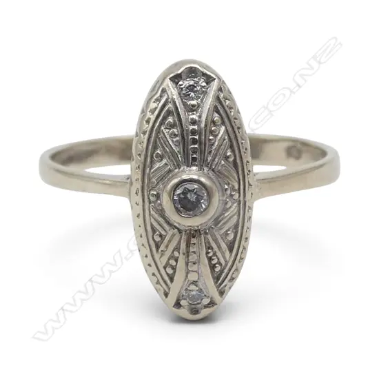14CT WHITE GOLD ART DECO DIAMOND RING SIZE O½ 3.16gms