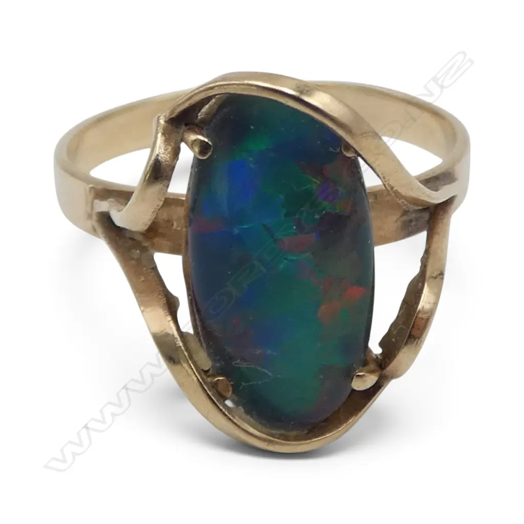 9ct YELLOW GOLD & OPAL TRIPLET RING 2.15gms SIZE M Image 1++