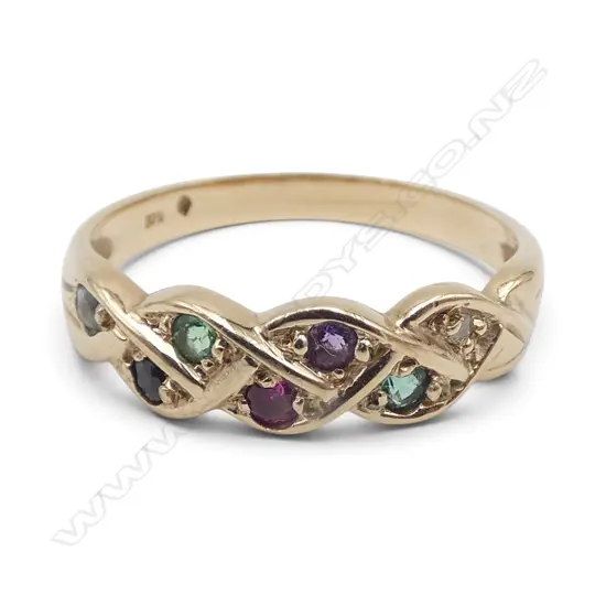 9ct YELLOW GOLD & MULTI COLOURED GEMSTONE RING 2.28gms SIZE O