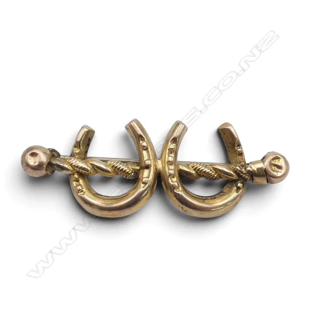 9ct YELLOW GOLD DBLE HORSE SHOE BROOCH Chester 1891.  2.56gms Image 1++