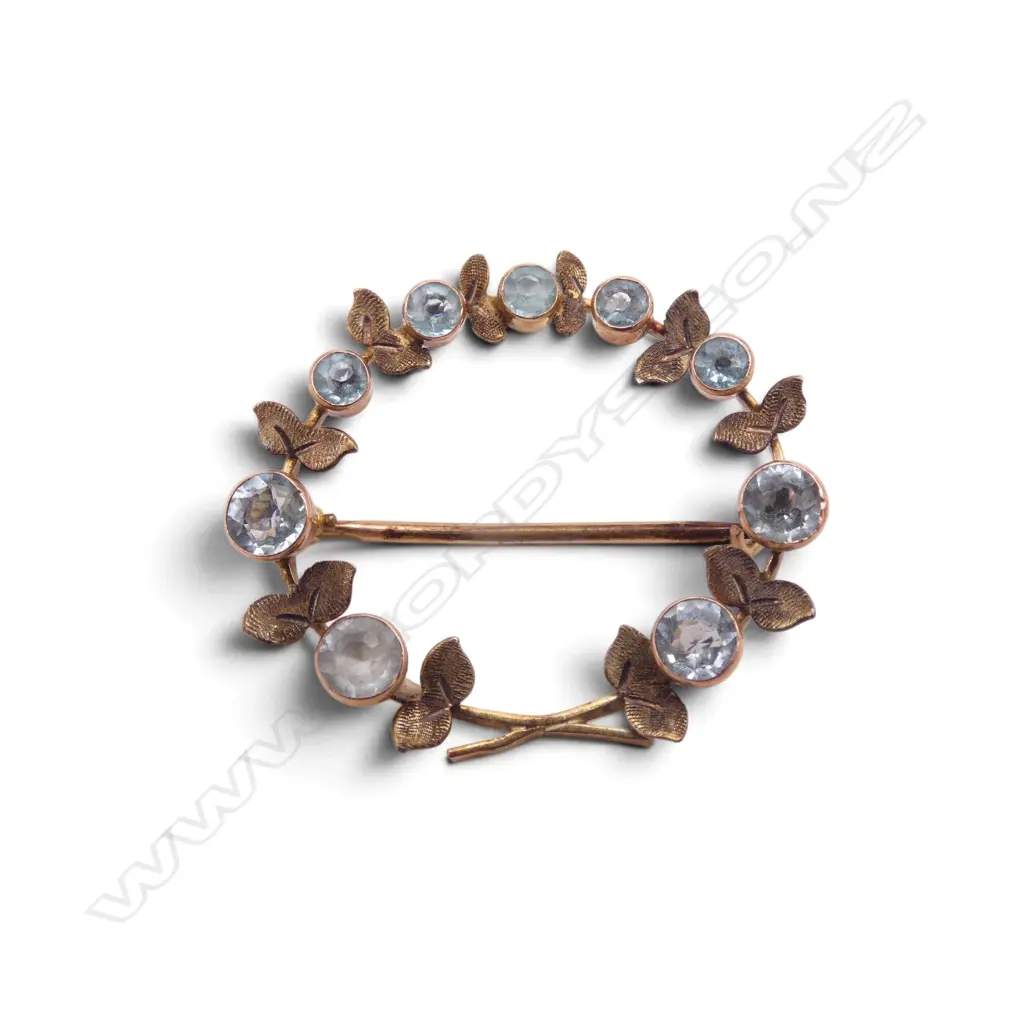 EDWARDIAN 9ct GOLD & GEM SET CIRCLE BROOCH 2gms Image 1++