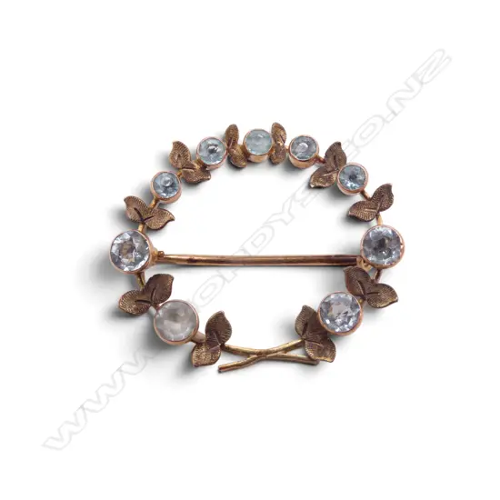 EDWARDIAN 9ct GOLD & GEM SET CIRCLE BROOCH 2gms