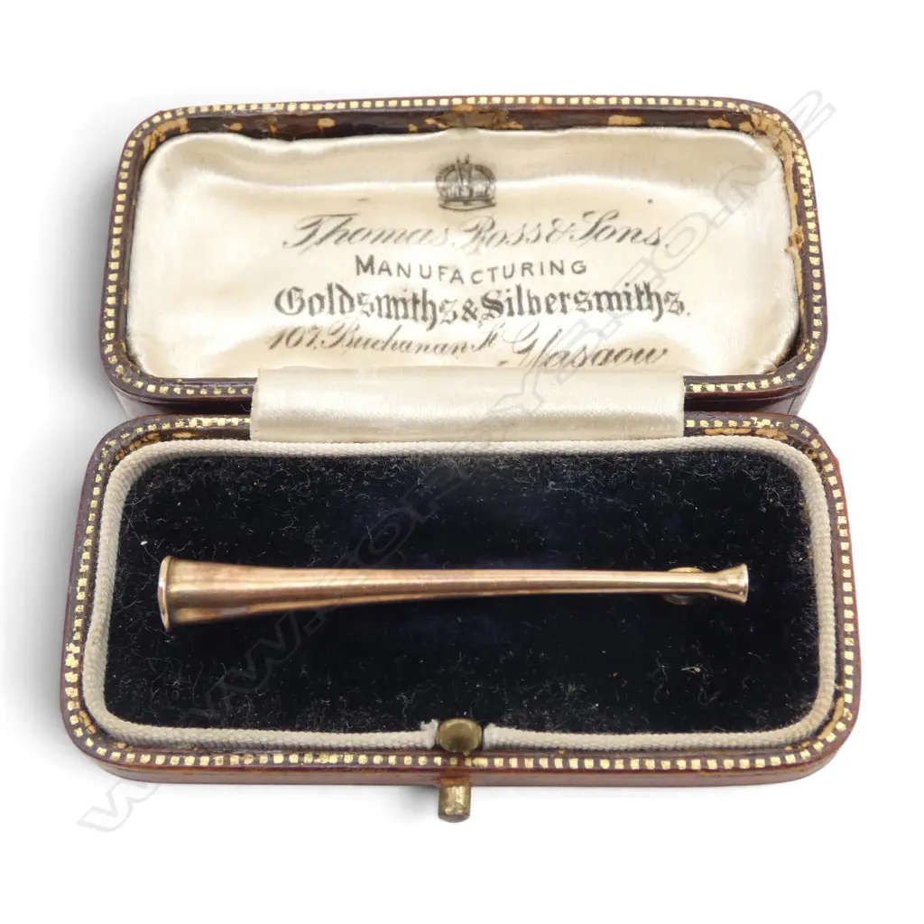 15ct ROSE GOLD ANTIQUE HUNTING HORN BROOCH IN BOX 2.83gms Image 1++