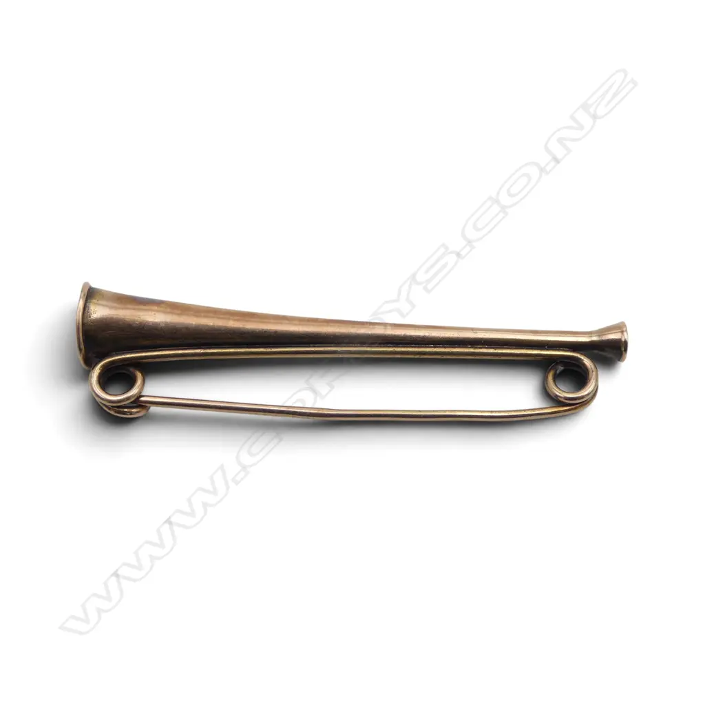 15ct ROSE GOLD ANTIQUE HUNTING HORN BROOCH IN BOX 2.83gms Image 1++