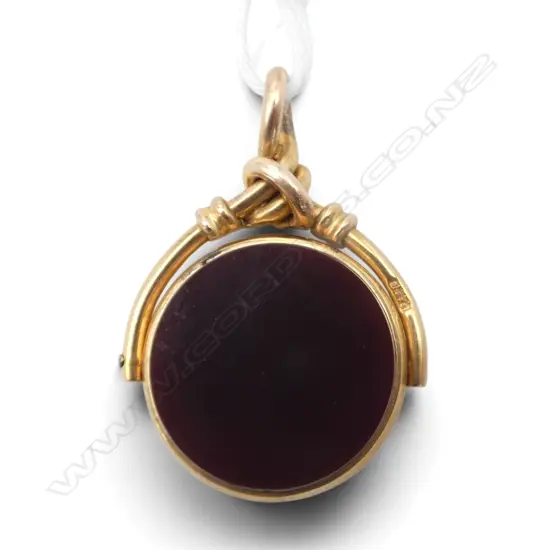 9ct YELLOW GOLD FOB SWIVEL bloodstone & agate panels. Hallmarked 7.6gms