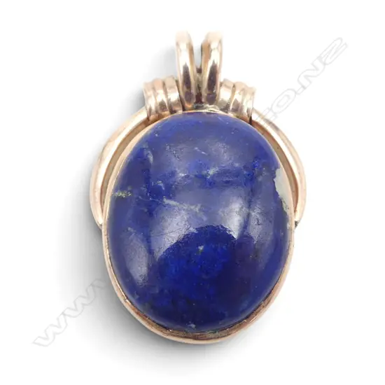 9ct ROSE GOLD FRAMED LGE BLUE GEM PENDANT 12.6gms