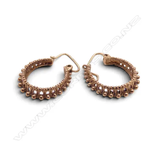 PR 9ct YELLOW GOLD HOOP EARRINGS bead edge textured. 3.7gms