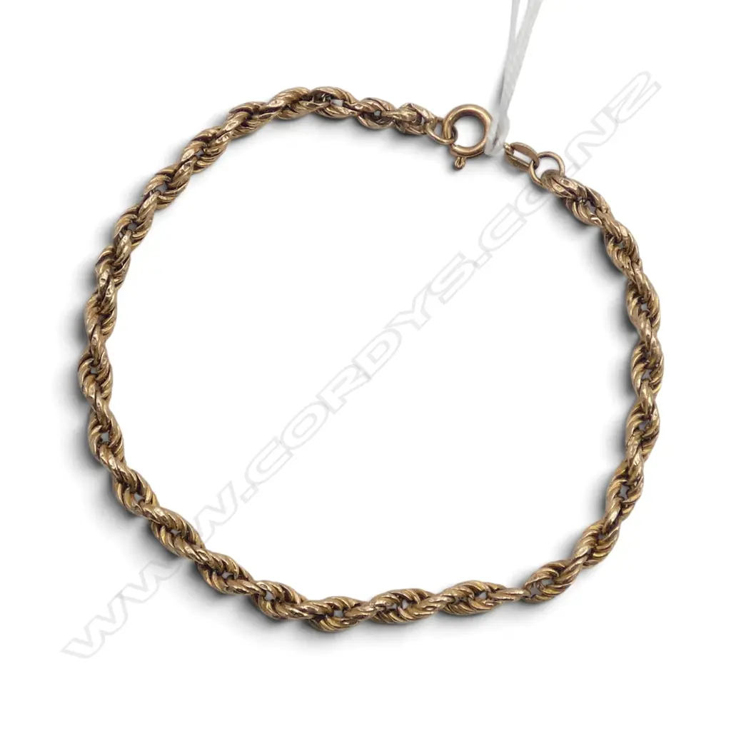 9ct YELLOW GOLD ROPE LINK BRACELET 3gms Image 1++