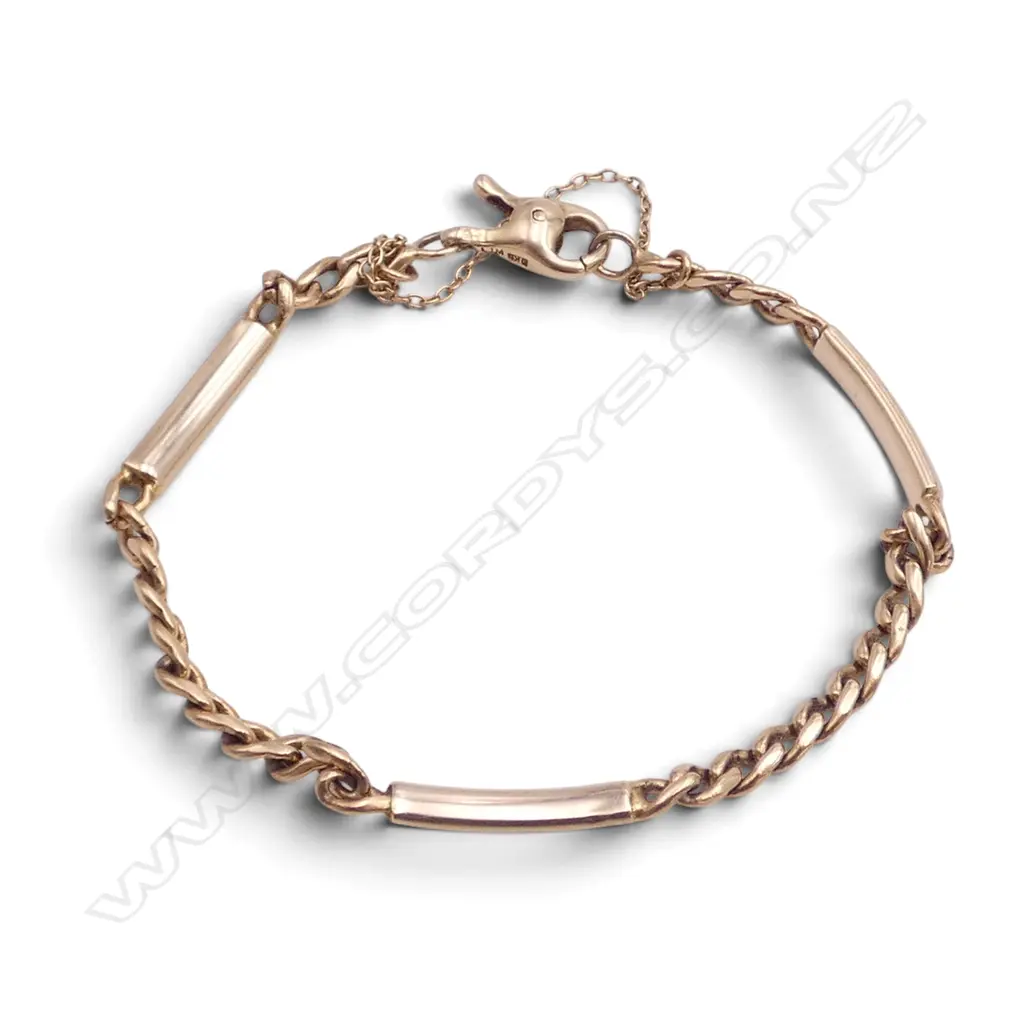 9ct GOLD BRACELET with curved solid bars & curb links 10.8gms Image 1++