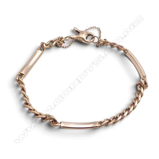 9ct GOLD BRACELET with curved solid bars & curb links 10.8gms