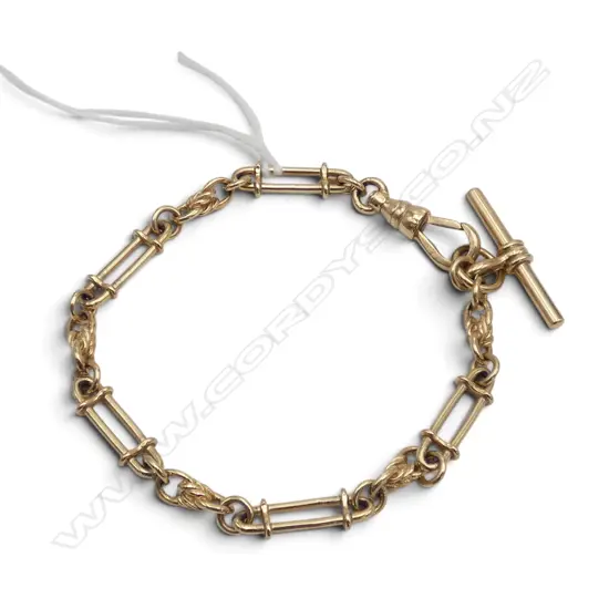 9ct YELLOW GOLD FOB LINK BRACELET Prince of Wales & rail links 11.4gms