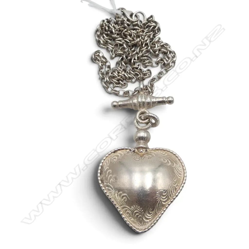 STG SILVER HEART PENDANT NECKLACE (40x30mm) L.600mm 26gms Image 1++
