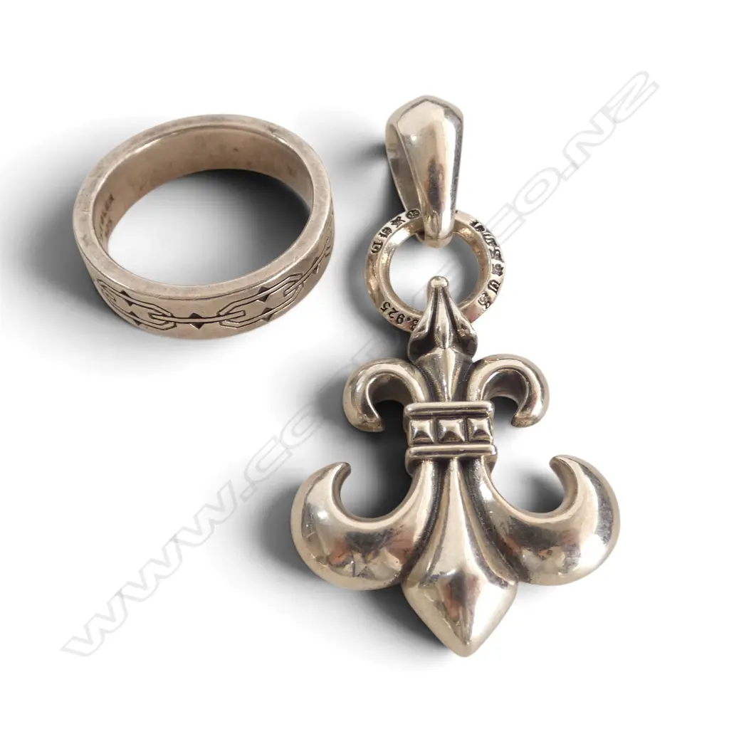 925 SILVER COPY 'CHROME HEARTS' PENDANT & RING 25gms Image 1++