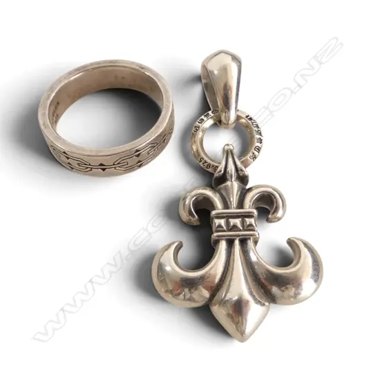 925 SILVER COPY 'CHROME HEARTS' PENDANT & RING 25gms