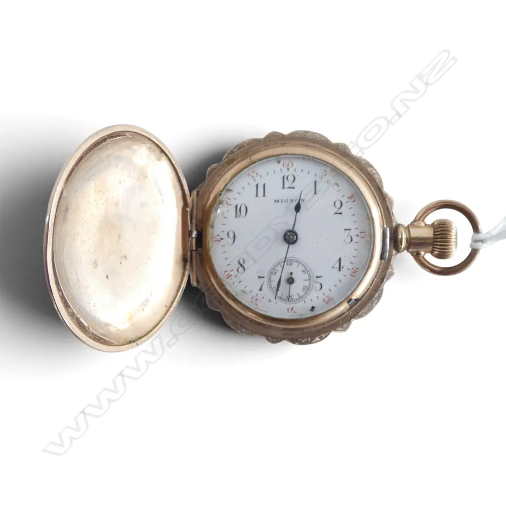 MIGNON WATCH CO 14K ROLLED GOLD PURITAN POCKET WATCH not working, D.32mm Image 1++