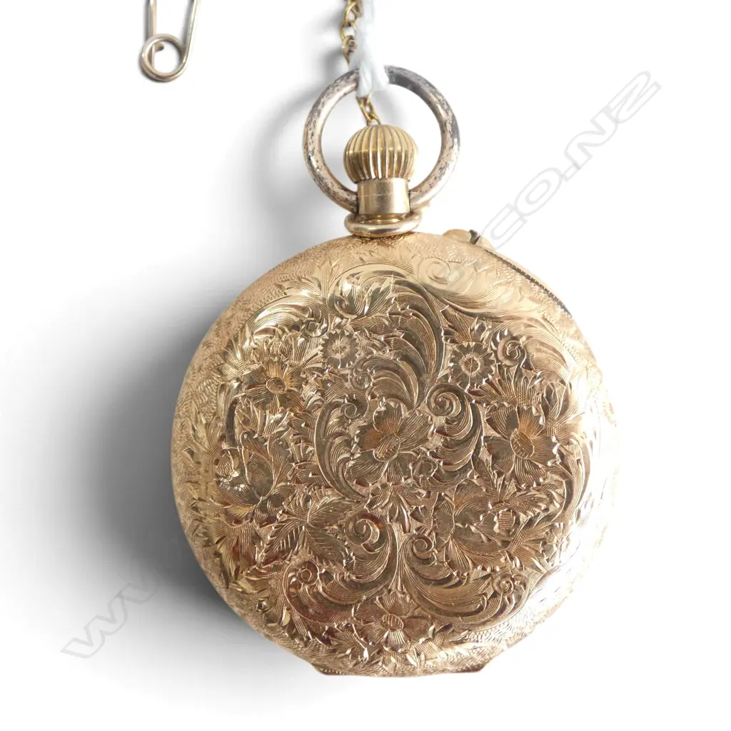 18ct YELLOW GOLD engraved mid size HUNTER POCKET WATCH plated dust cover 38gms Image 1++