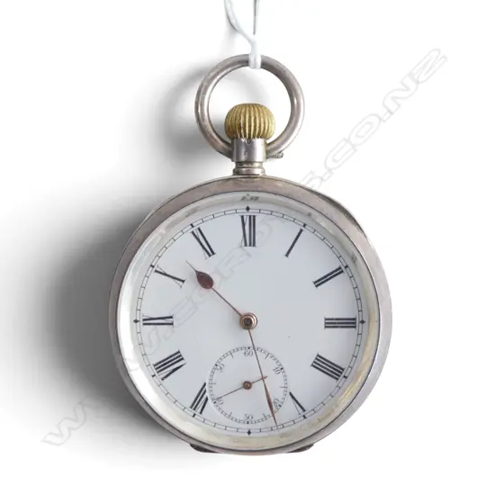 SILVER OMEGA CASED OPENFACE POCKET WATCH running. Presentation engraved to C. Slater Poneke Football club 30.8.11