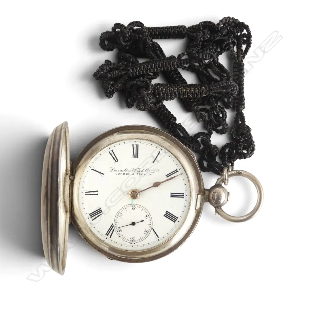 SILVER FUSEE POCKET WATCH dial named Lancashire Watch Co. Ltd. Chester 1901. Fine woven chain  Image 1++