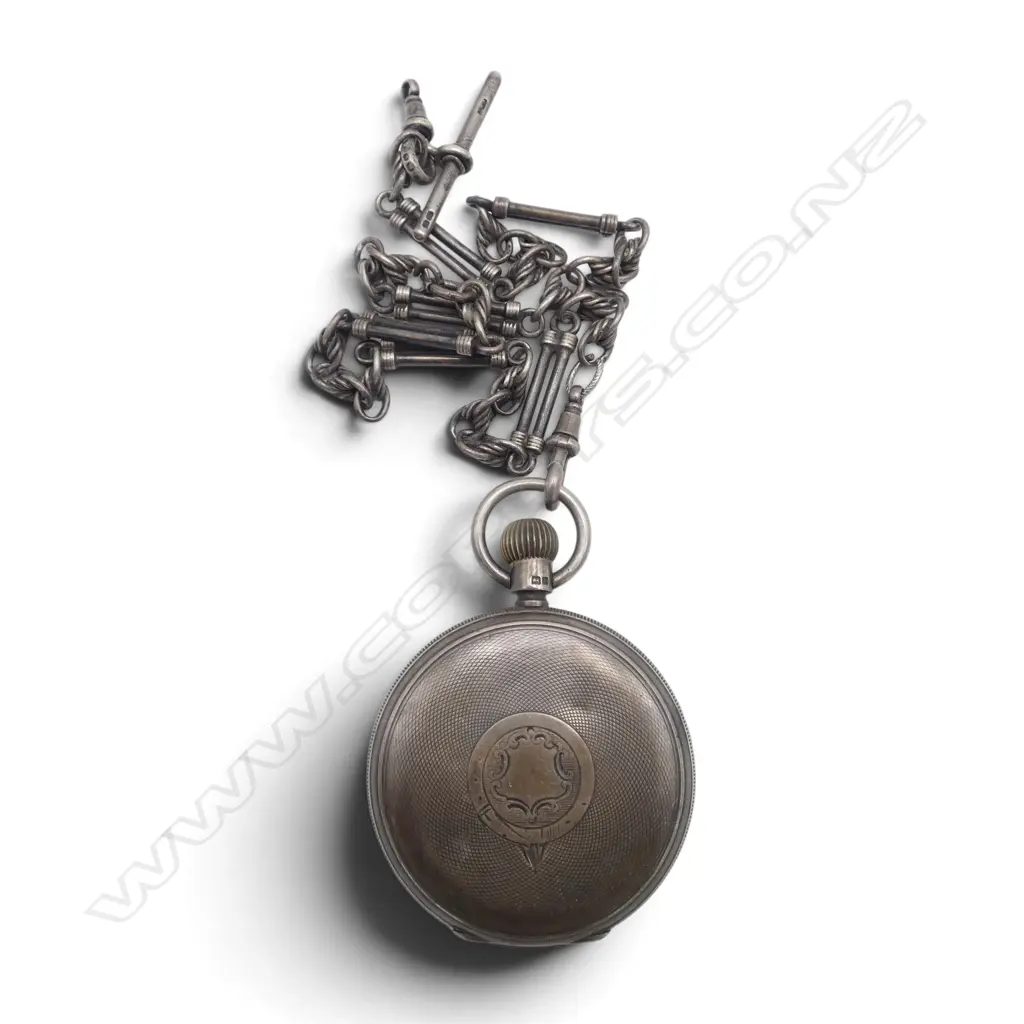 STG SILVER POCKET WATCH & CHAIN w. T BAR L.430mm (CHAIN 37gms) Image 1++