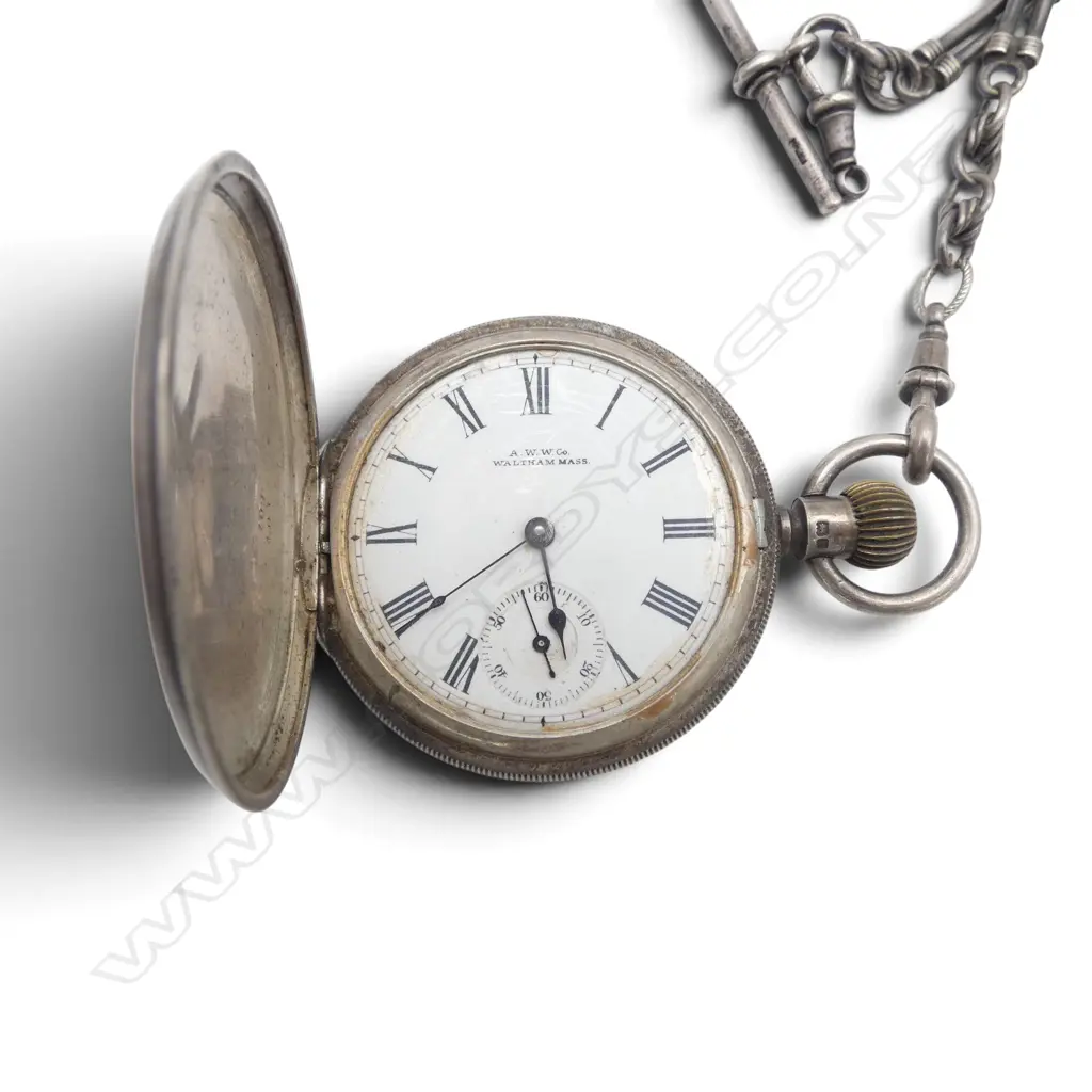 STG SILVER POCKET WATCH & CHAIN w. T BAR L.430mm (CHAIN 37gms) Image 1++