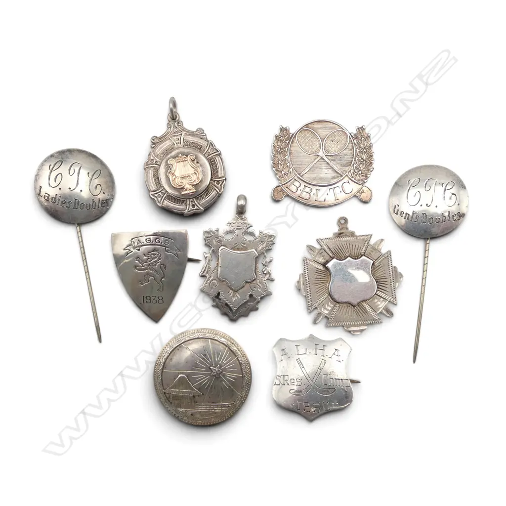 9 S/SILVER BADGES PINS & MEDALS TOTAL WIEGHT 40GMS Image 1++
