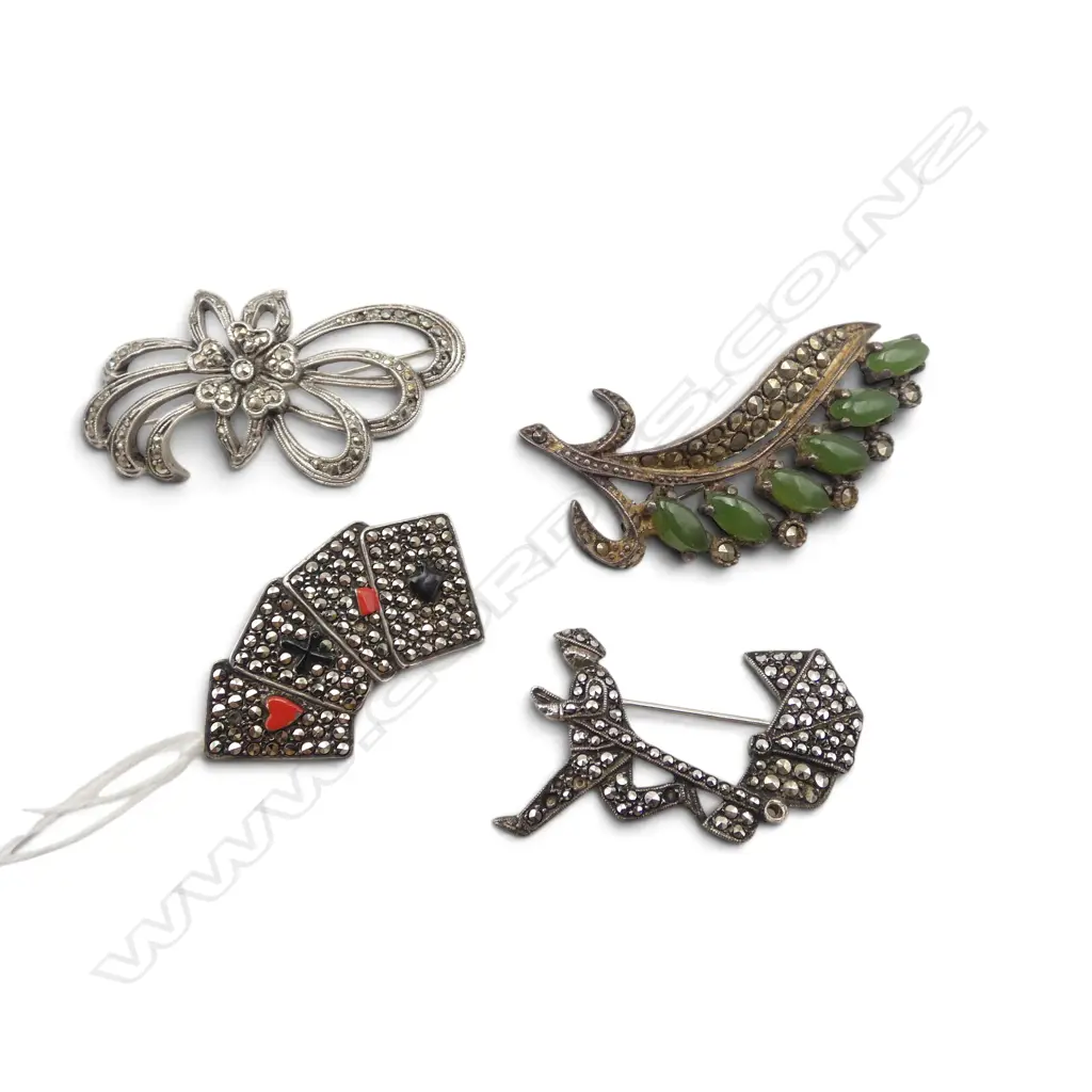 4 MARQUISITE S/SILVER BROOCHES Image 1++