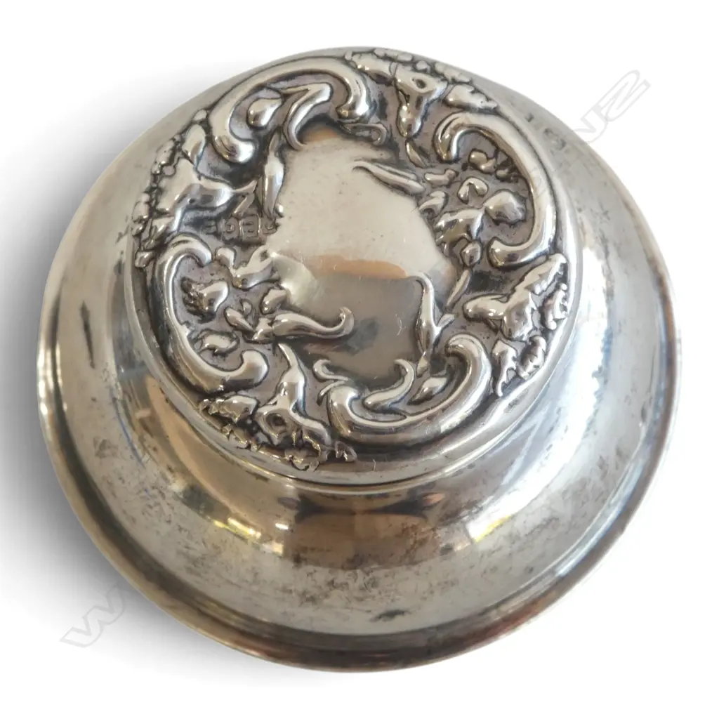 Birmingham 1905 Silver inkwell glass lined. Embossed screw lid. Dia.50mm Image 1++