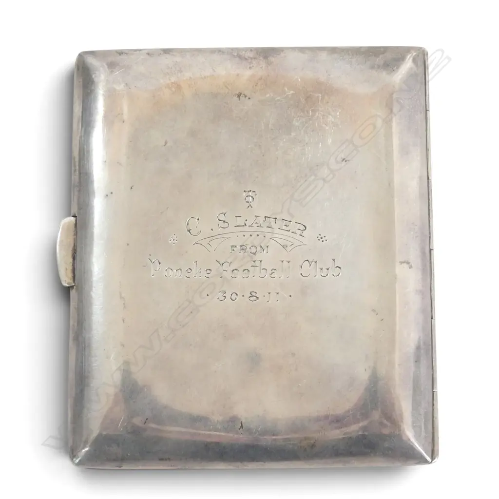 SILVER CIGARETTE CASE Presentation engraved to C. Slater Poneke Football club 30.8.11. 76gms Image 1++