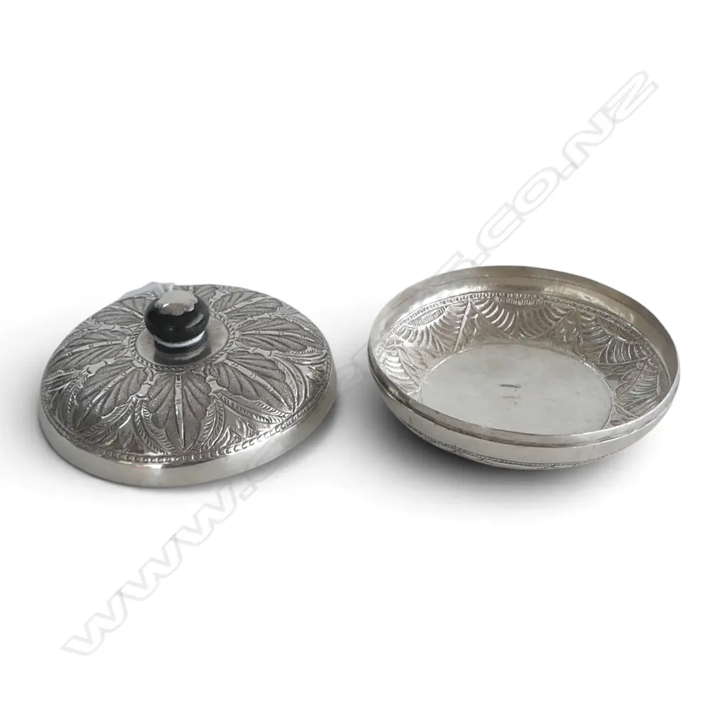 MALAY SILVER LIDDED CONTAINER turned wood top 50gms Image 1++