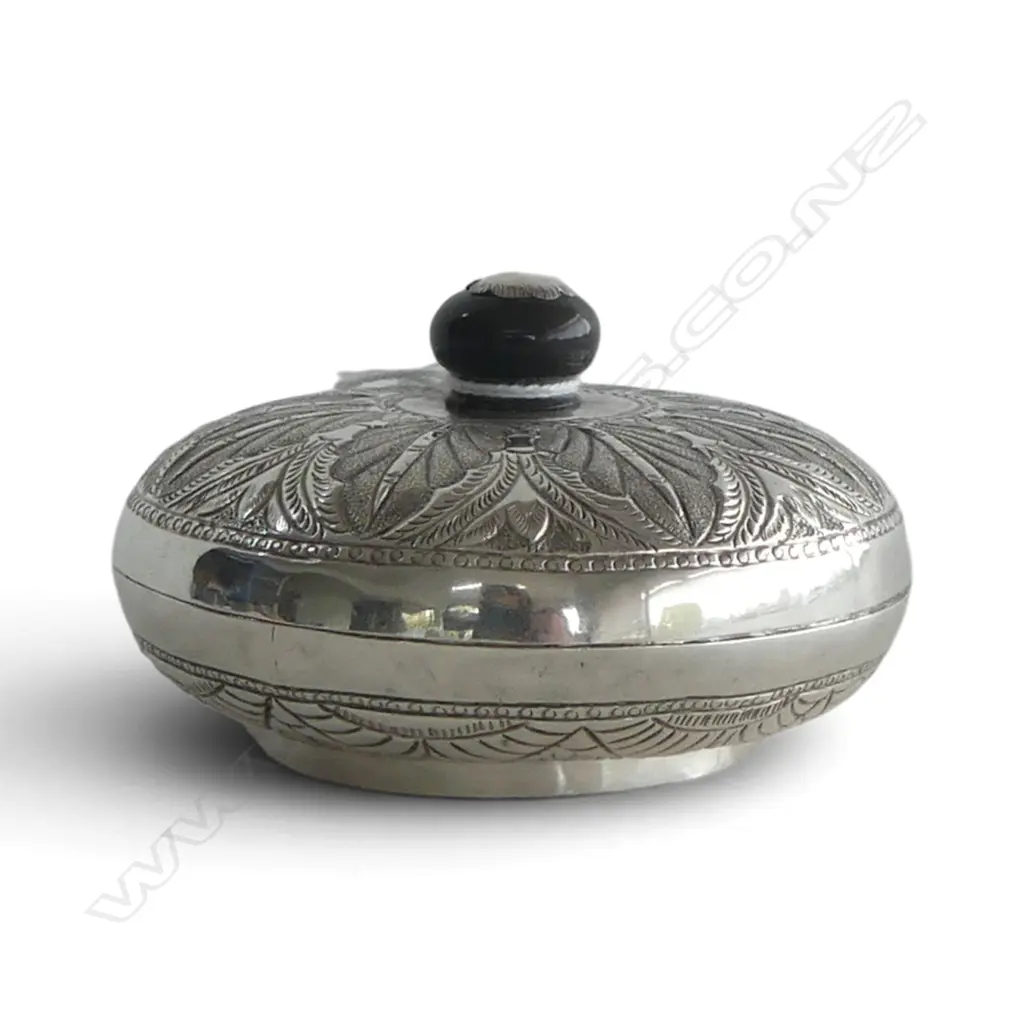MALAY SILVER LIDDED CONTAINER turned wood top 50gms Image 1++