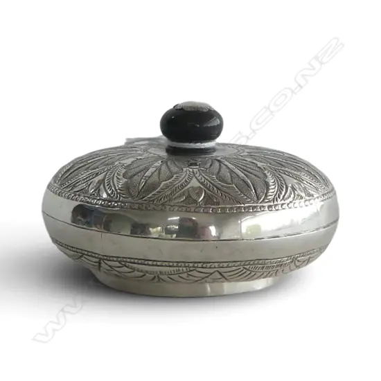 MALAY SILVER LIDDED CONTAINER turned wood top 50gms