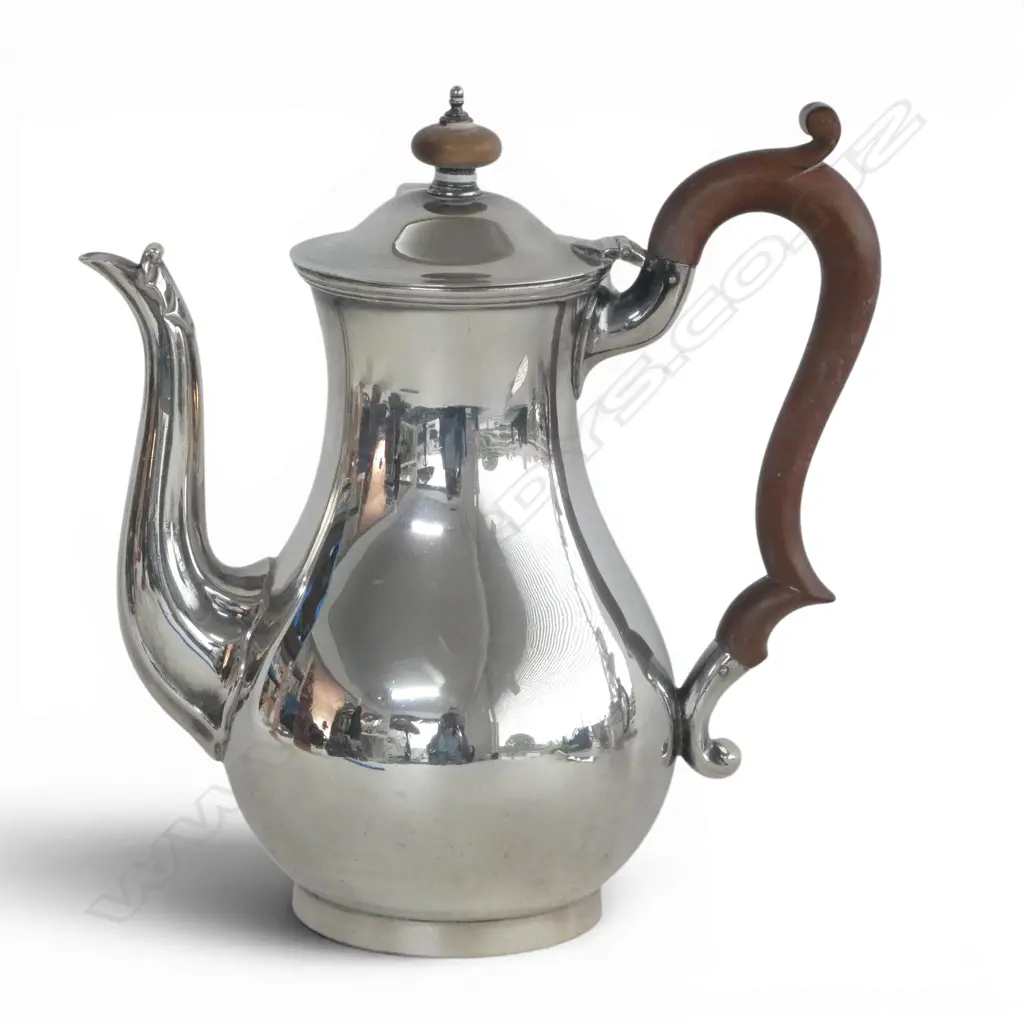 Birmingham 1924 SILVER BALUSTER HOTWATER POT wood handle. By S W Smith & Co. 500gms. Image 1++
